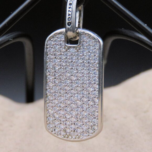 David Yurman Men's Sterling Silver 30mm Chevron Pave Dog Tag - Picture 1 of 7